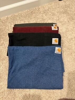 Carhartt Men’s Medium Bundle Maroon, Grey, Blue, Black Tee with Logo Print